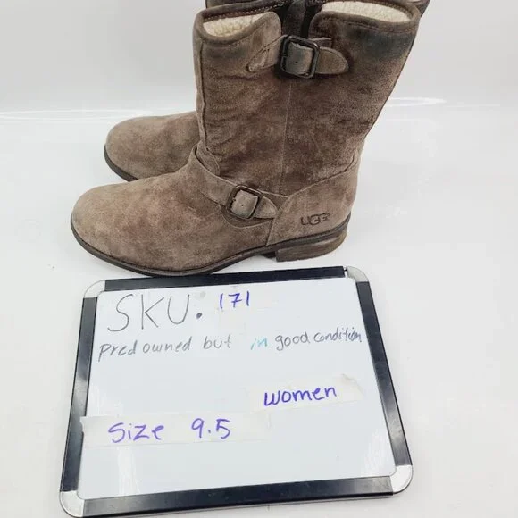 UGG Women's Tan Chaney Sheepskin Fur Dual Strap Winter Ankle Moto Boot Size 9.5 - Picture 7 of 7